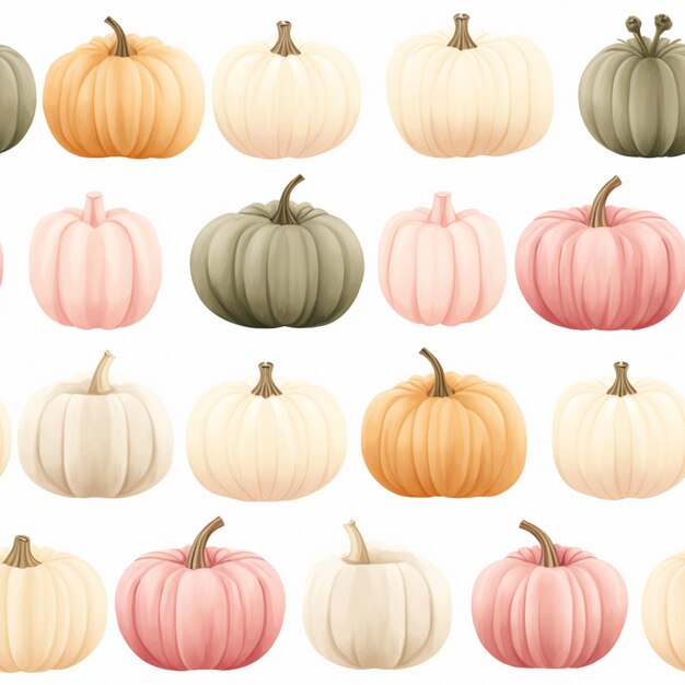 there are many different colored pumpkins on a white background generative ai