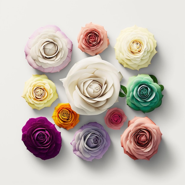 Есть много разных цветных роз, расположенных в круге.