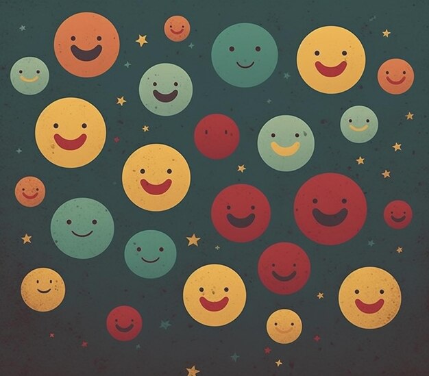 There are many different colored smiley faces with stars in the background generative ai