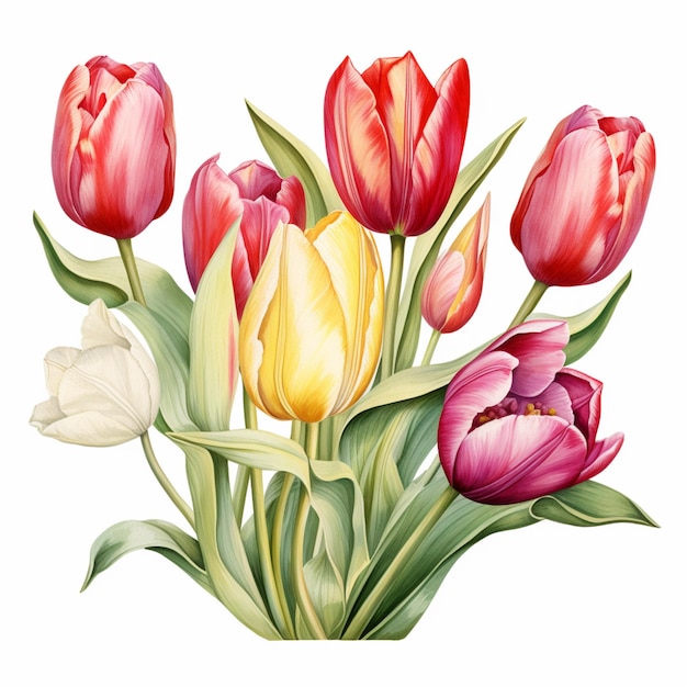 there are many different colored tulips in a vase generative ai