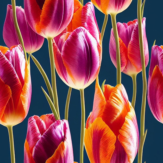 There are many different colored tulips in a vase generative ai