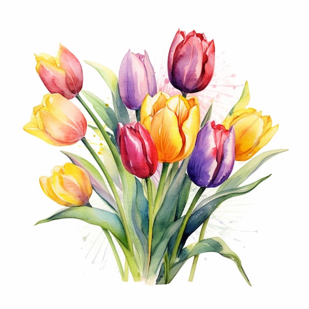 There are many different colored tulips in a vase generative ai
