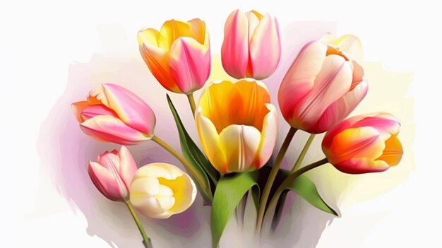 there are many different colored tulips in a vase generative ai