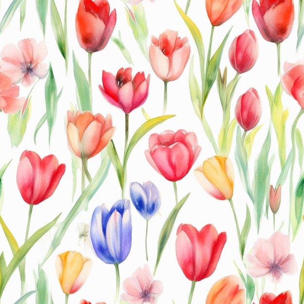 there are many different colored tulips on a white background generative ai