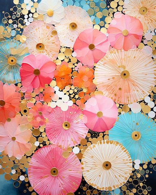 テーブルの上にはさまざまな色の傘がたくさんあります 生成 AI