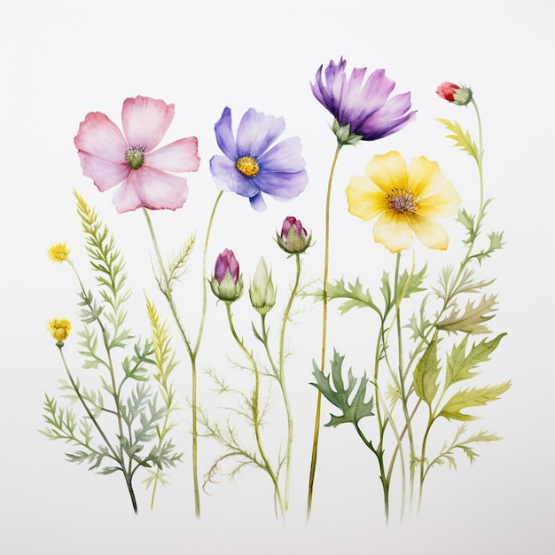 Photo there are many different flowers painted on a white surface generative ai