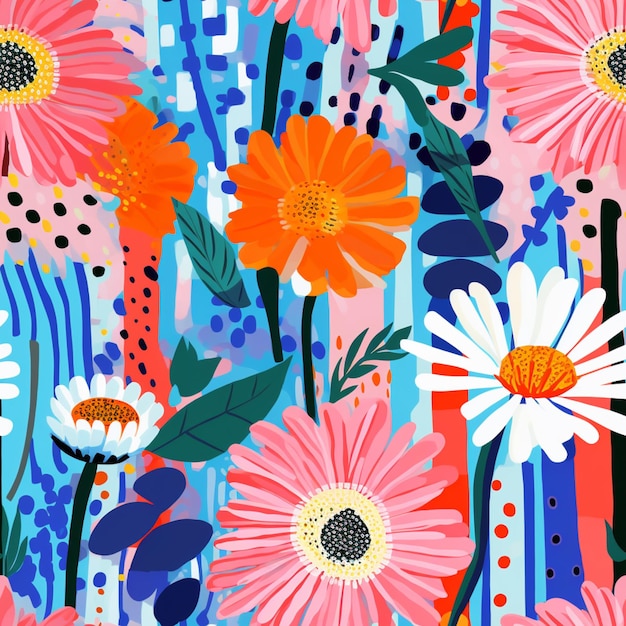 there are many different flowers that are on a colorful background generative ai