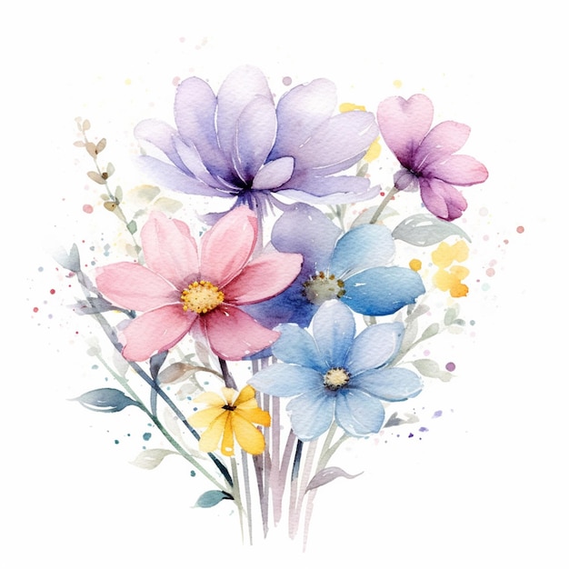 There are many different flowers that are painted on a white background generative ai