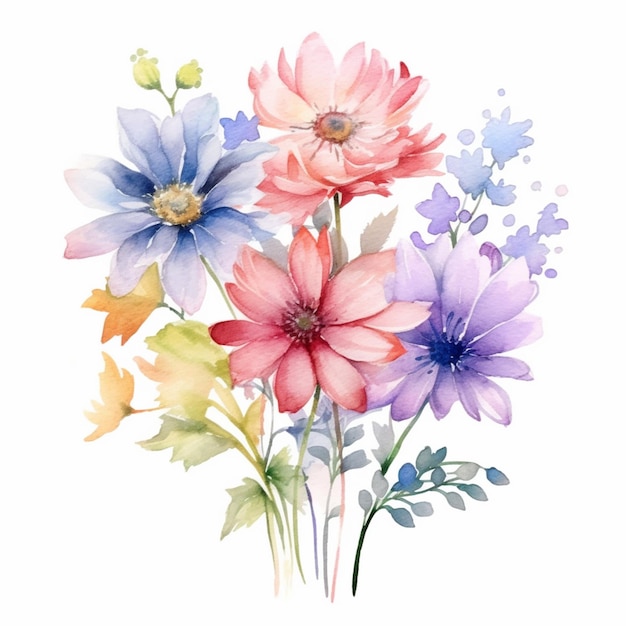 There are many different flowers that are painted on a white background generative ai