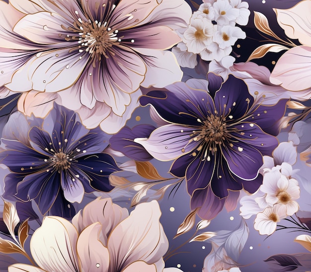 there are many different flowers that are on a purple background generative ai