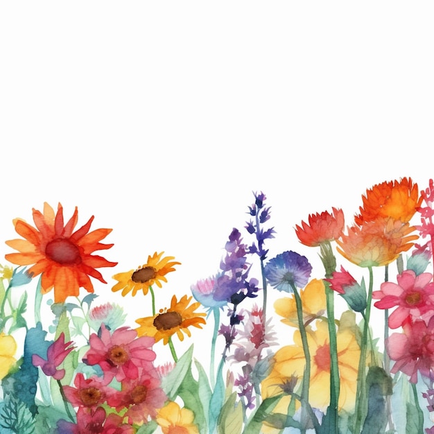 Photo there are many different flowers that are in the watercolor generative ai