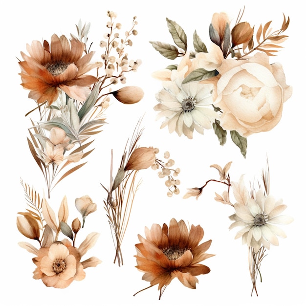 Photo there are many different flowers that are on the white background generative ai