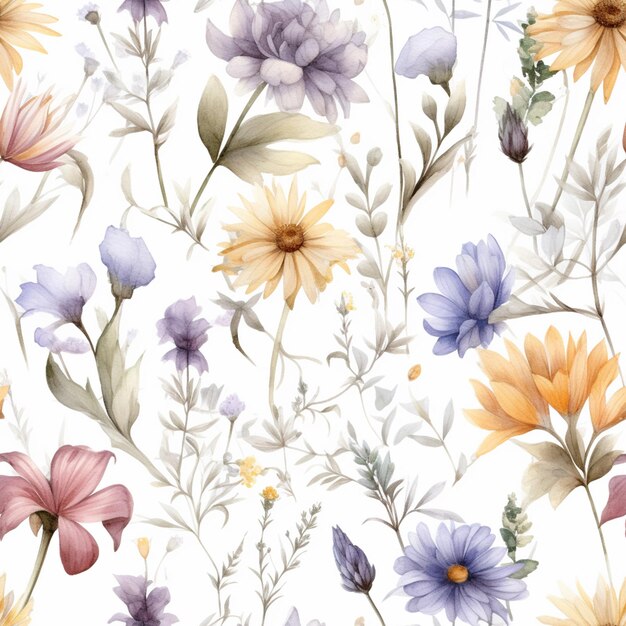 there are many different flowers that are on the white surface generative ai