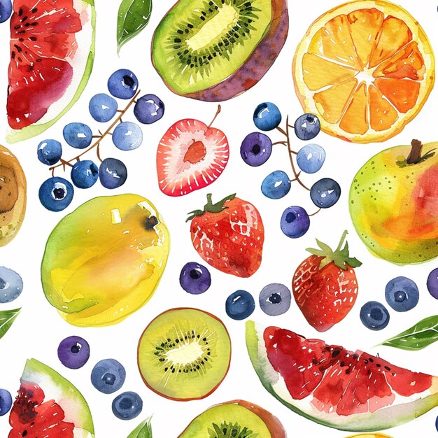 there are many different fruits and berries on this white background generative ai