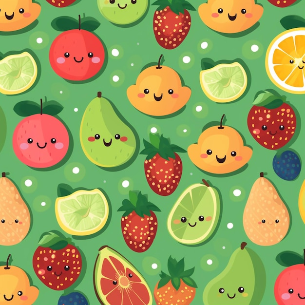 there are many different fruits that are grouped together on this green background generative ai