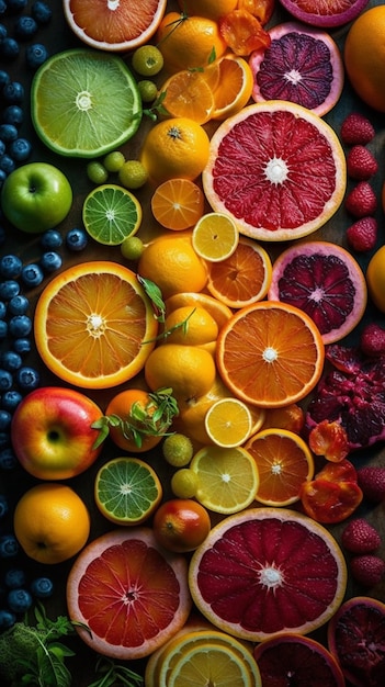 there are many different fruits and vegetables that are arranged together generative ai