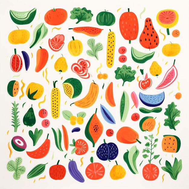 there are many different fruits and vegetables in this picture generative ai