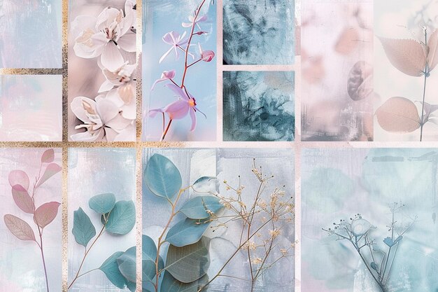 there are many different pictures of flowers and leaves in a collage generative ai