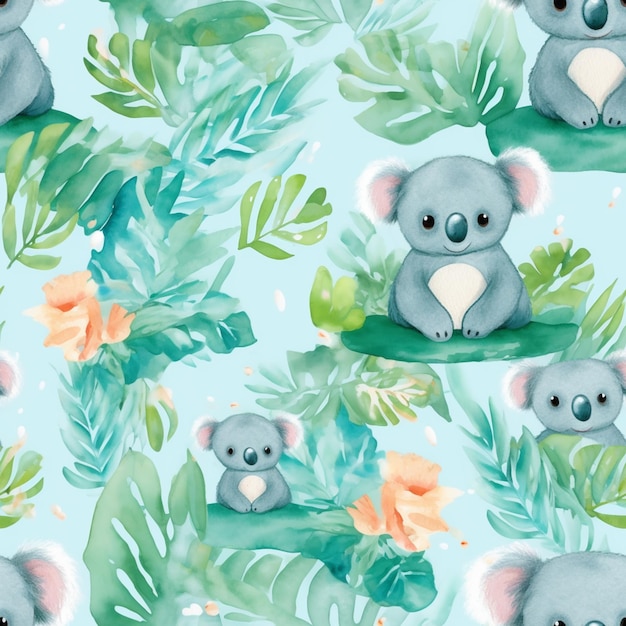 Photo there are many different pictures of a koala bear on a leaf generative ai