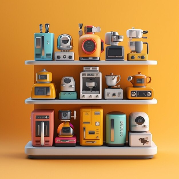 there are many different types of appliances on a shelf generative ai