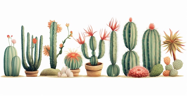 there are many different types of cactus plants in the picture generative ai