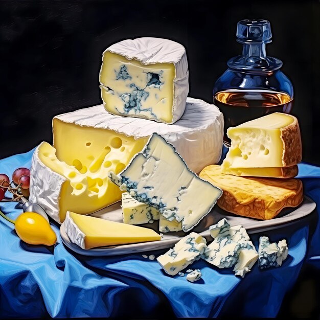 Photo there are many different types of cheese on a plate generative ai