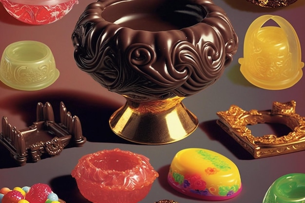 There are many different types of chocolates and candy in this picture generative ai