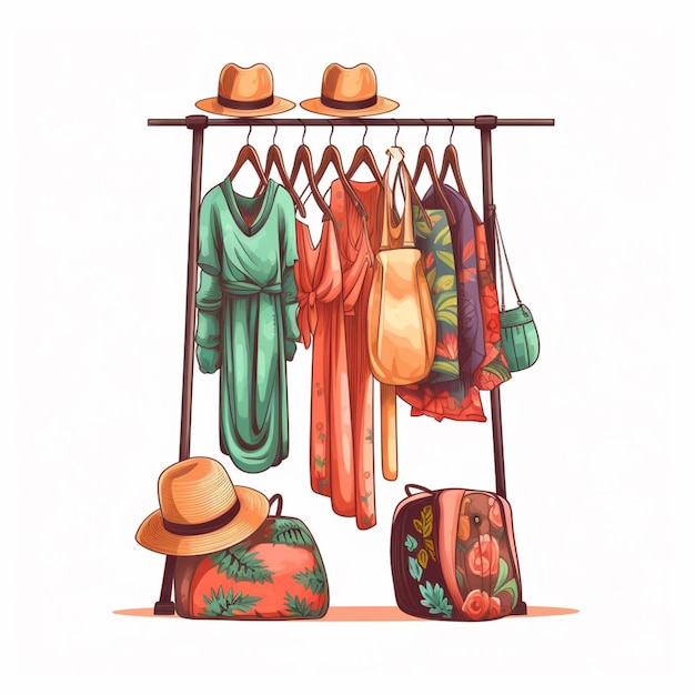 There are many different types of clothes hanging on a rack generative ai