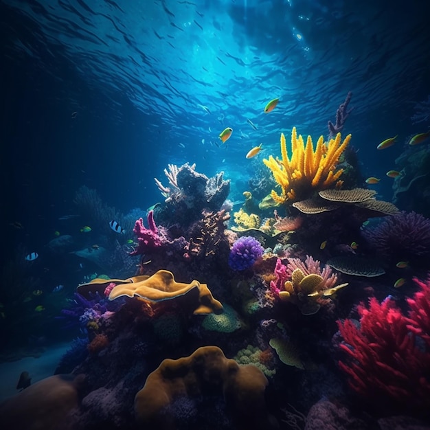 이 그림에는 다양한 종류의 산호가 있습니다.