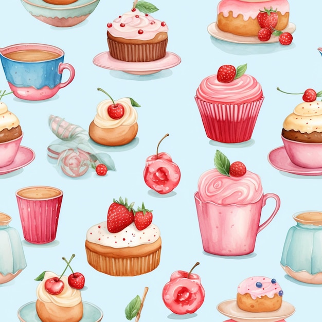 there are many different types of cupcakes and cakes on the table generative ai