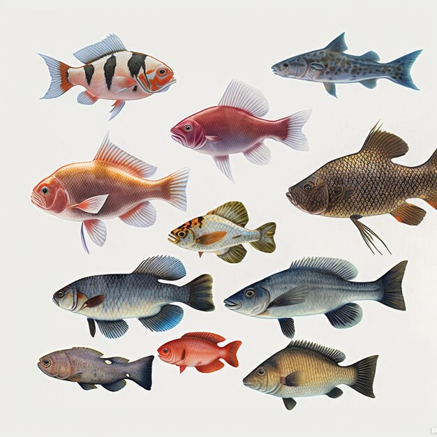 Photo there are many different types of fish in this picture generative ai