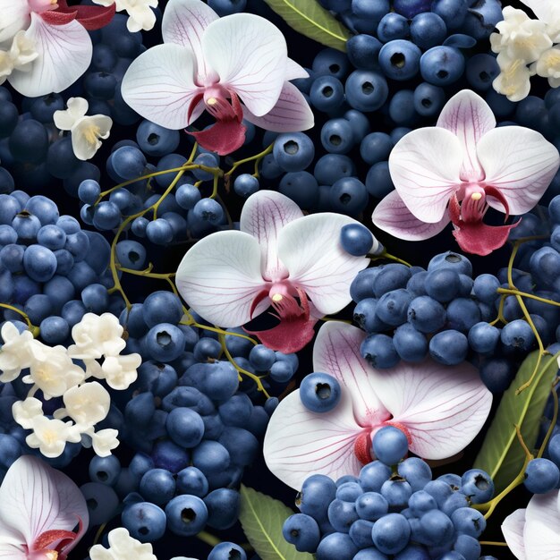 There are many different types of flowers and berries on this table generative ai