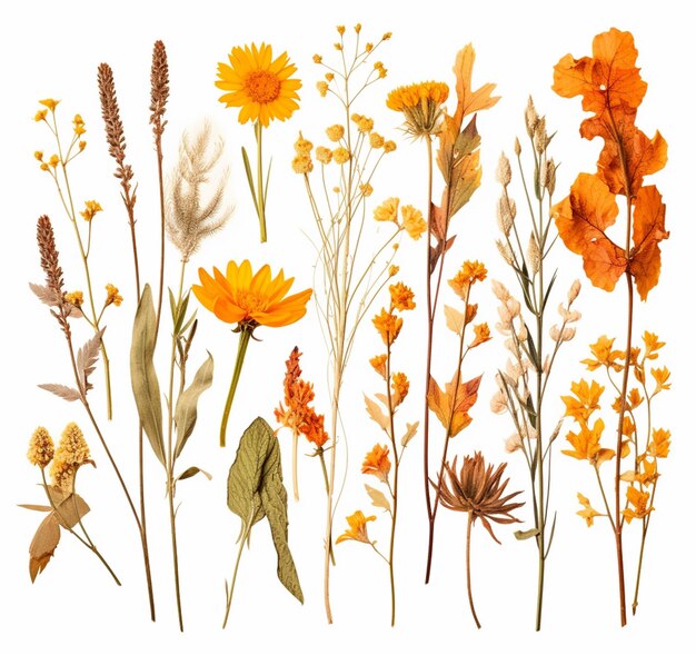 there are many different types of flowers on this white background generative ai