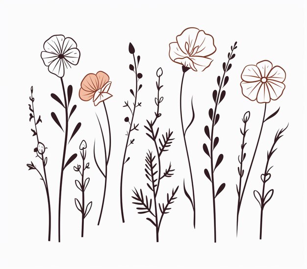 there are many different types of flowers on this white background generative ai