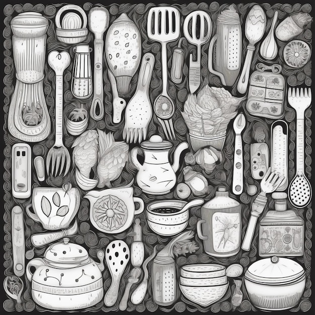 Photo there are many different types of kitchen utensils and cooking utensils generative ai