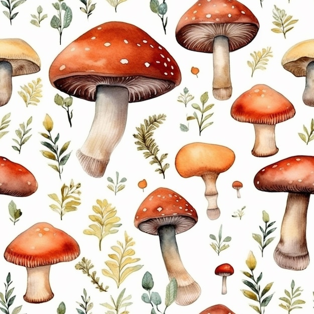 There are many different types of mushrooms on this white background generative ai