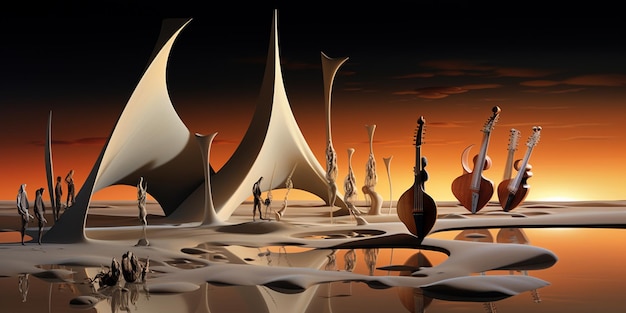 в генеративном искусстве пустыни есть много разных типов музыкальных инструментов