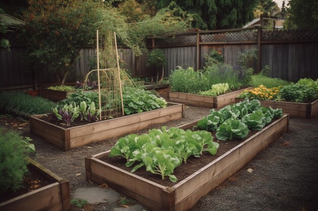 사진 이 정원에는 다양한 종류의 채소가 있습니다.