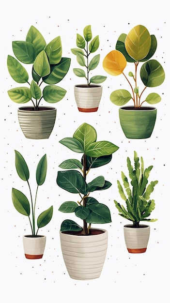 there are many different types of plants in pots on the table generative ai