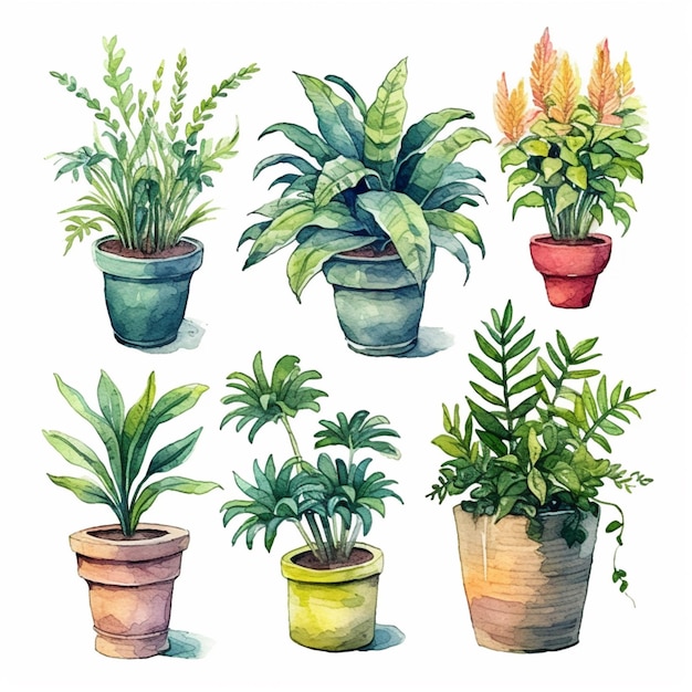 There are many different types of plants in pots on the table generative ai