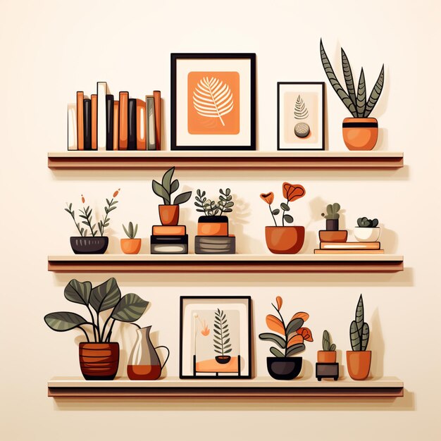 Photo there are many different types of plants on the shelves generative ai