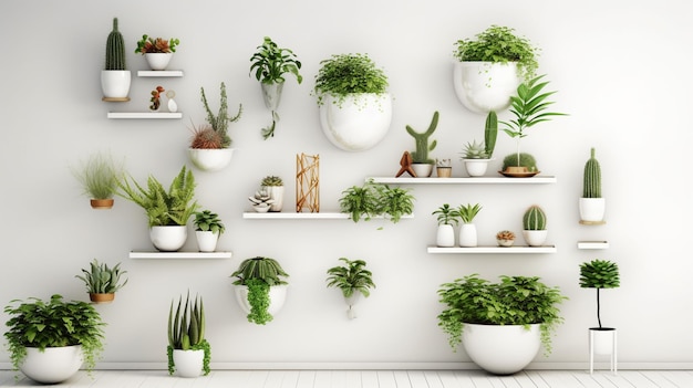 There are many different types of plants on the shelves generative ai