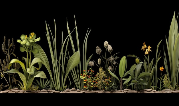 この写真には様々な種類の植物が生み出されています