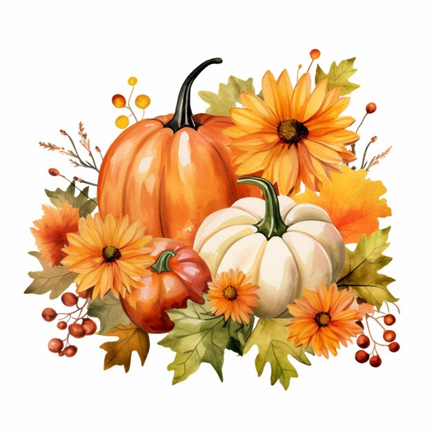 Photo there are many different types of pumpkins and flowers on this picture generative ai