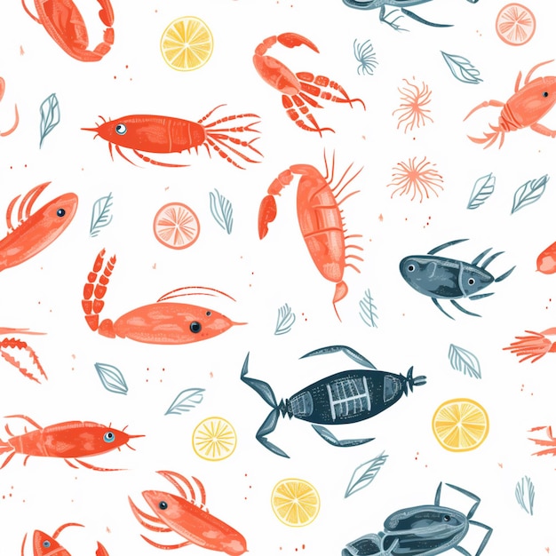 Photo there are many different types of seafoods on this white background generative ai