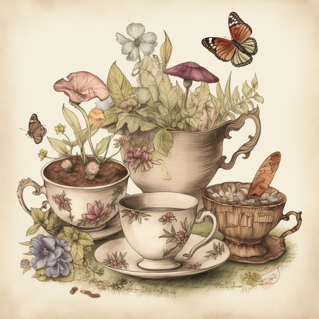 There are many different types of tea cups and saucers generative ai