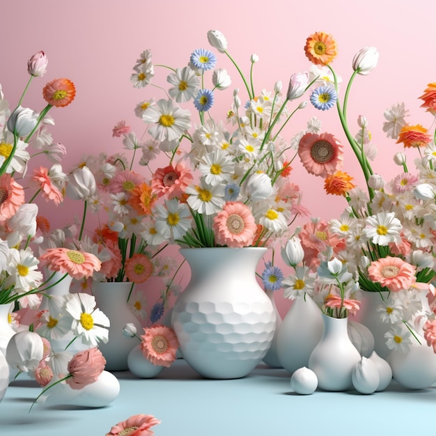 there are many different vases with flowers in them on a table generative ai