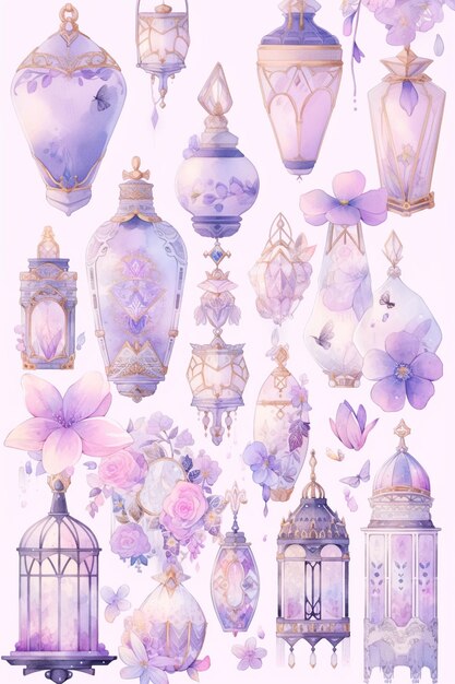 There are many different watercolors of purple and purple vases generative ai