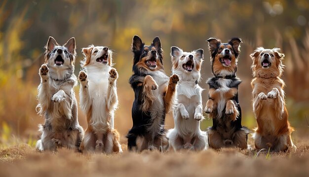 写真 多くの犬が 草の上に立っています