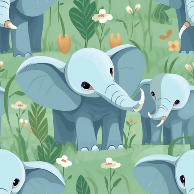 There are many elephants that are standing in the grass together generative ai